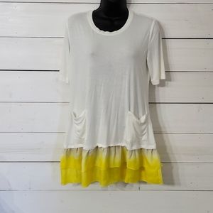 Logo brand cute white with yellow ruffle detail tunic